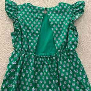Crewcuts Green Dress with Blue Floral Pattern
